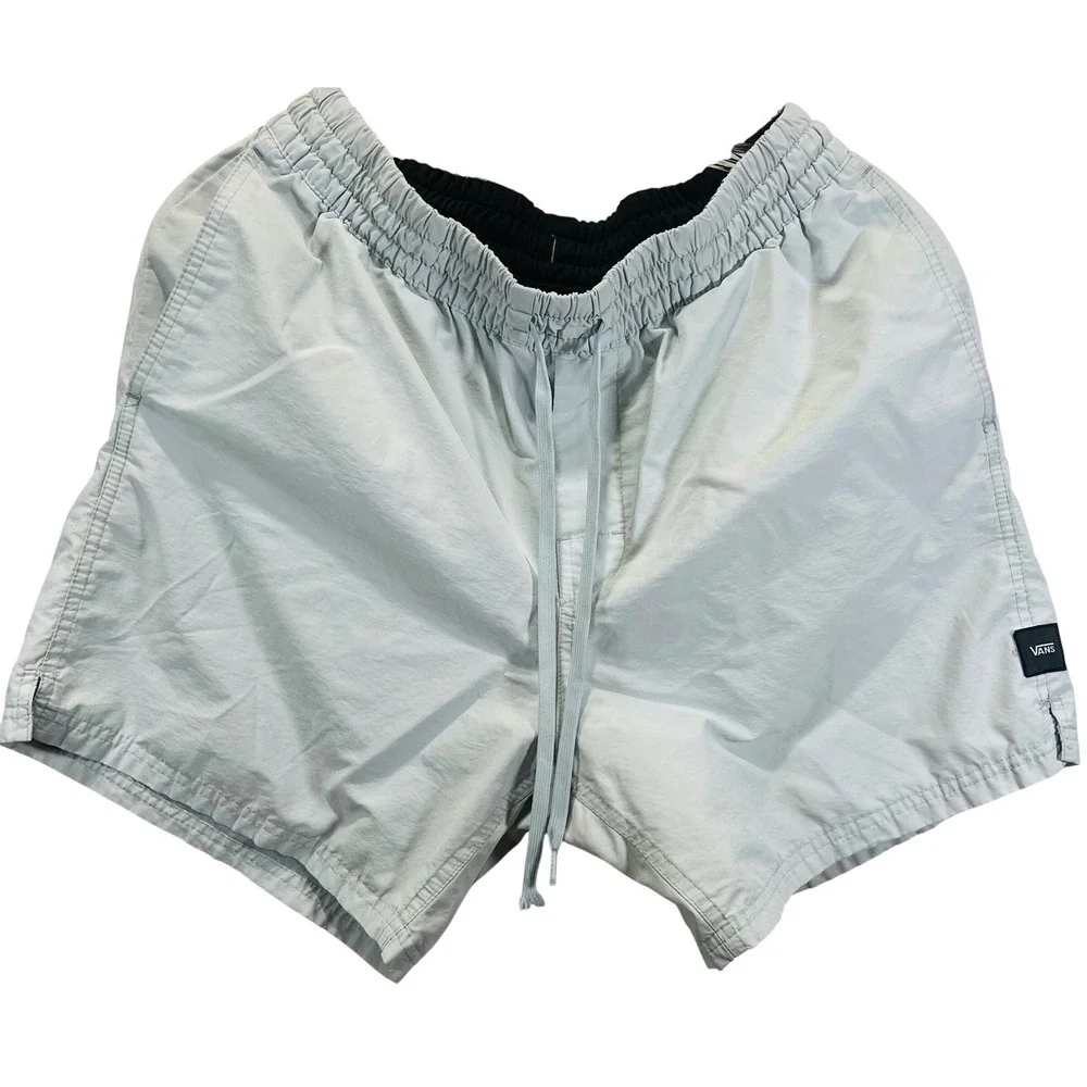 Vans Primary Volley Shorts Mens M Gray Elastic Waist Skate FLAWED DRAWSTRING